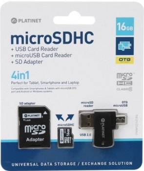 Platinet 16GB MicroSD Card + SD Adapter + OTG